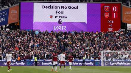 West Ham United v Arsenal: General view of the big screen after West Ham United's Callum Wilson goal that was later disallowed