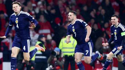 Scotland players celebrate securing World Cup qualification