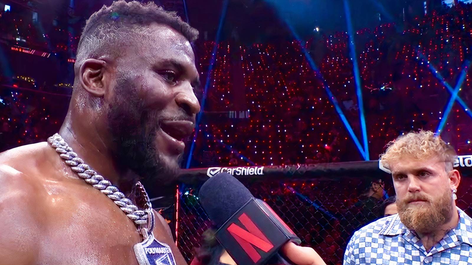 Francis Ngannou Mocks Jake Paul to His Face After Philipe Lins KO