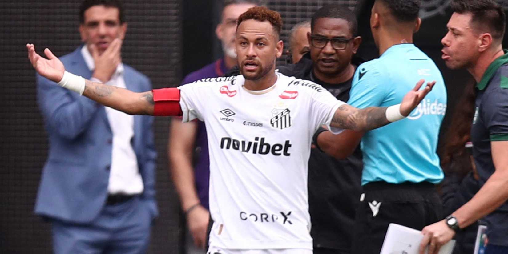 Neymar playing for Santos looking frustrated
