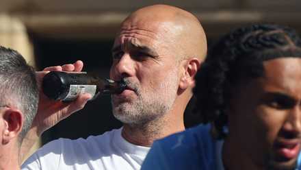 Manchester City manager Pep Guardiola during the 2026 victory parade