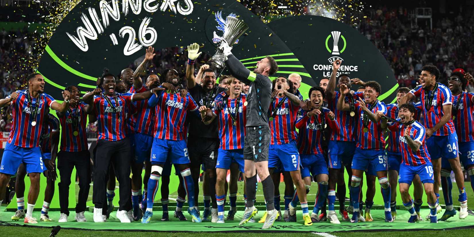 Crystal Palace celebrate after winning the Conference League