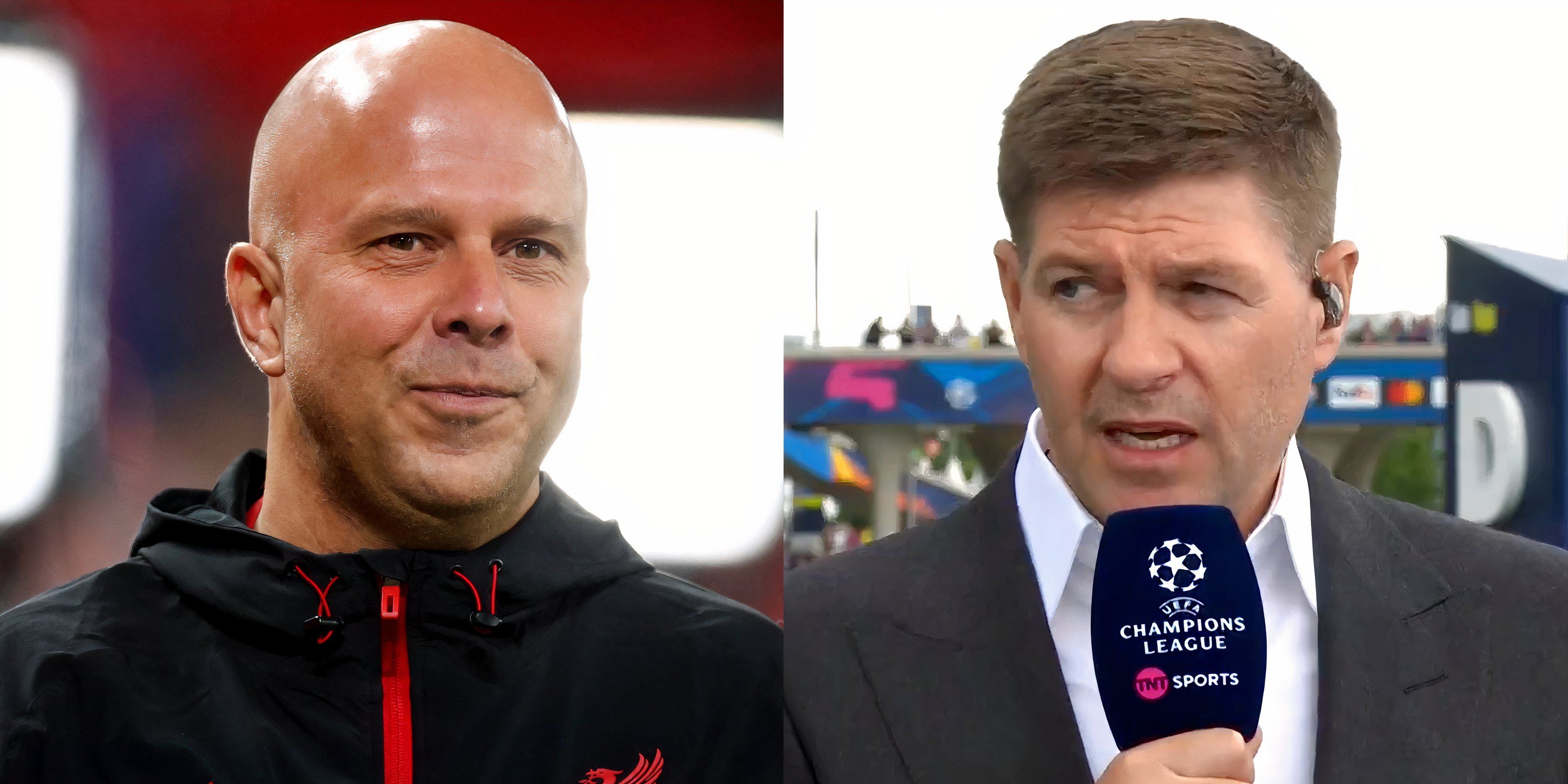 Former Liverpool boss Arne Slot (L) next to former Liverpool captain Steven Gerrard (R)