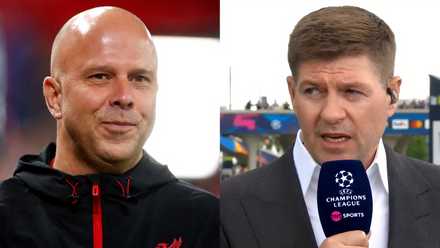 Former Liverpool boss Arne Slot (L) next to former Liverpool captain Steven Gerrard (R)