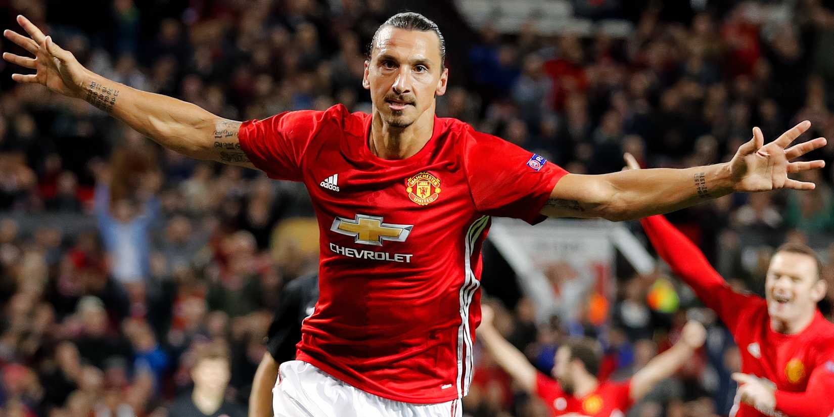 Zlatan Ibrahimovic celebrates scoring for Manchester United