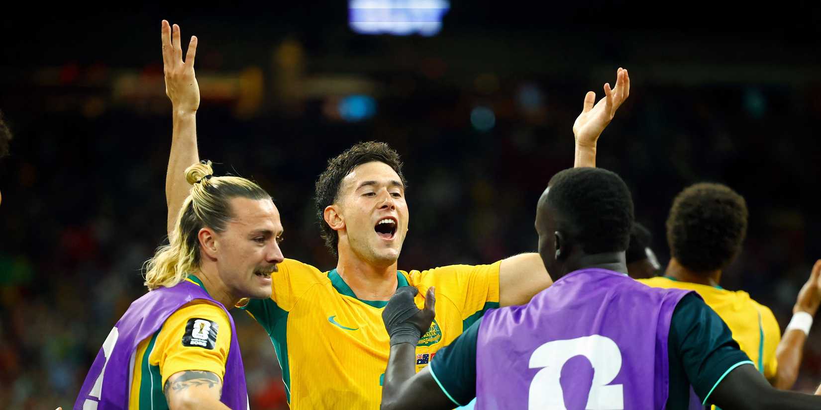 Alessandro Circati celebrates for Australia against Turkiye