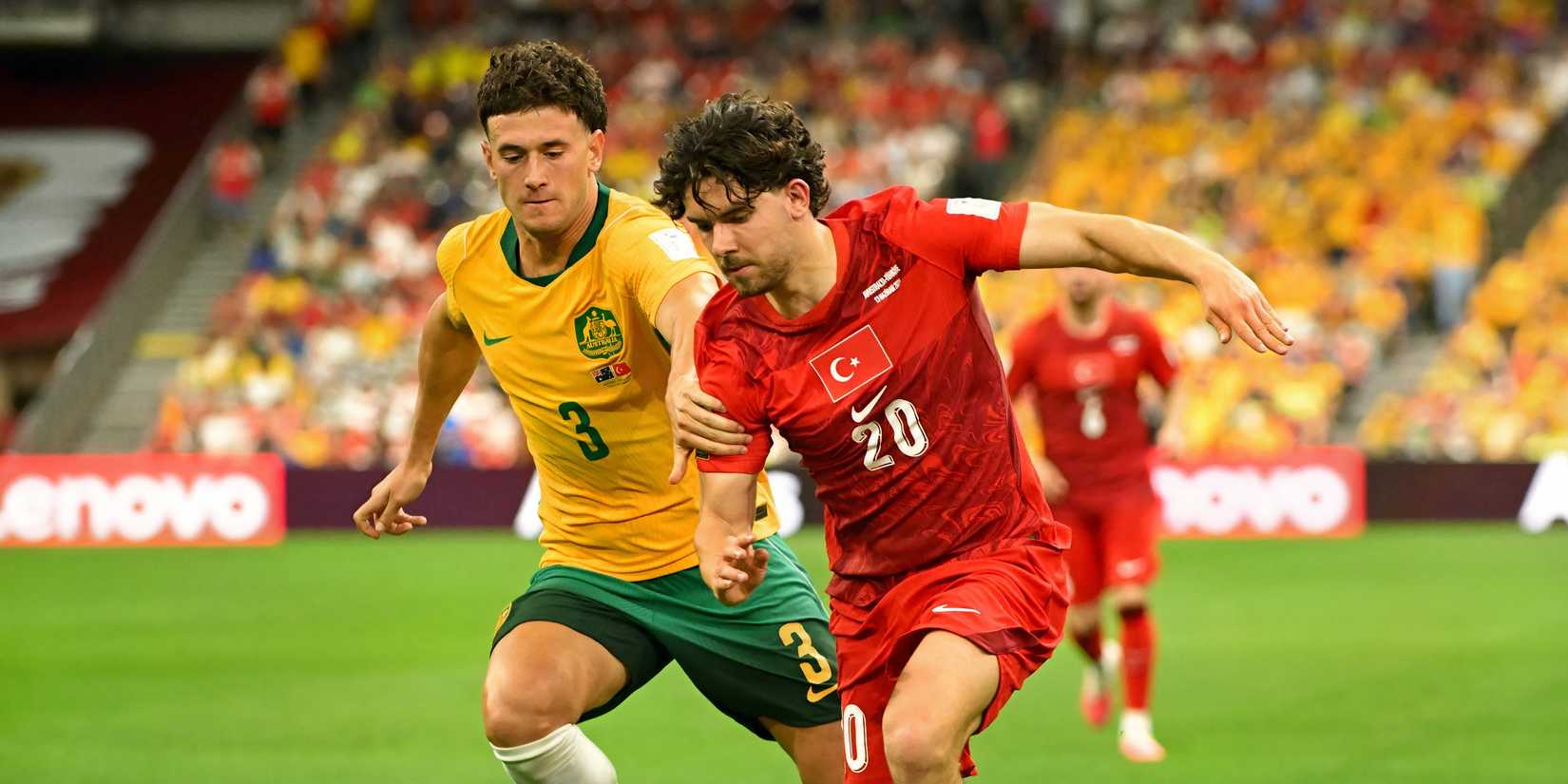 Alessandro Circati in action for Australia against Turkiye in the World Cup