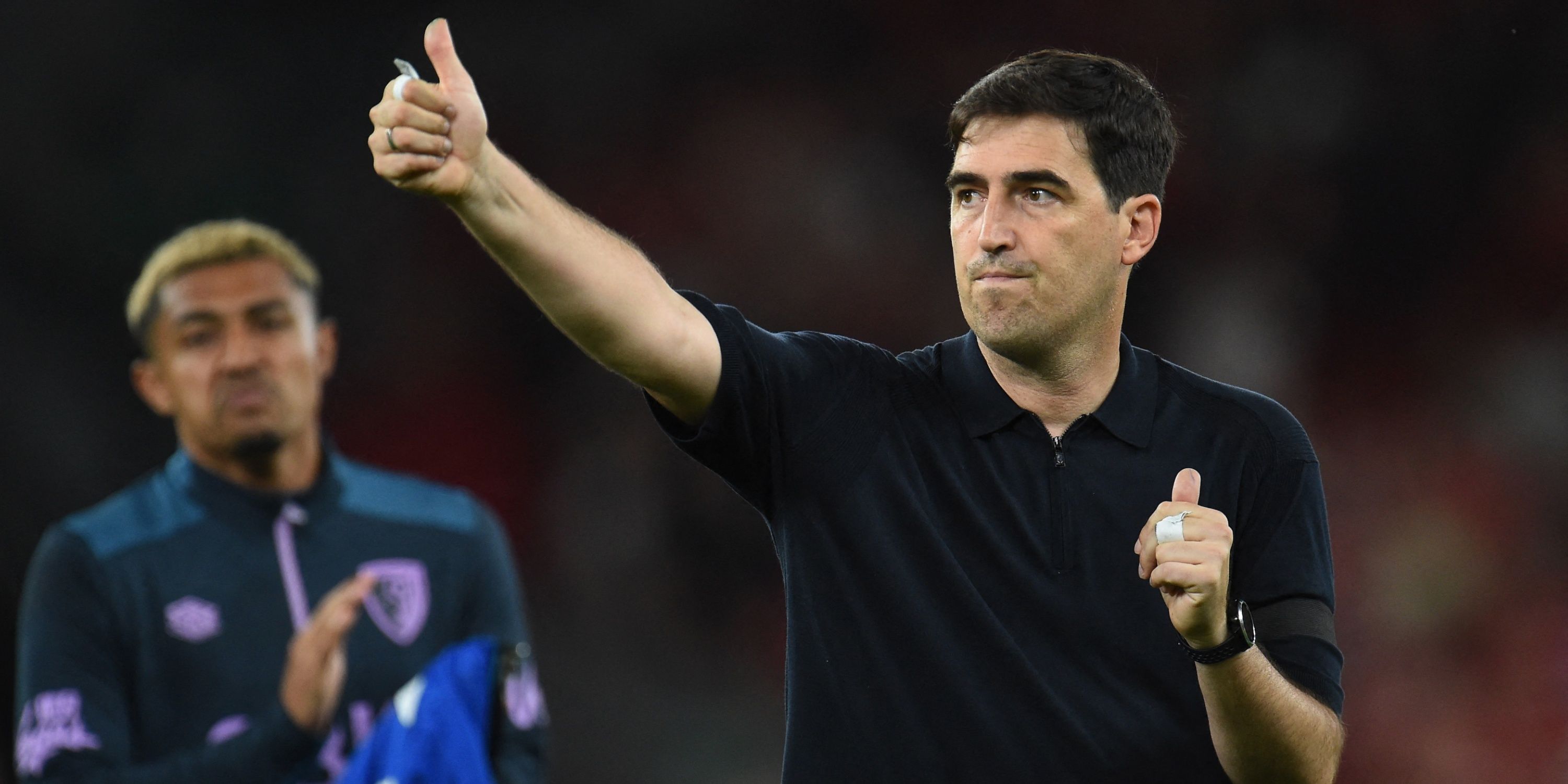 Andoni Iraola gives a thumbs-up during time in charge at Bournemouth