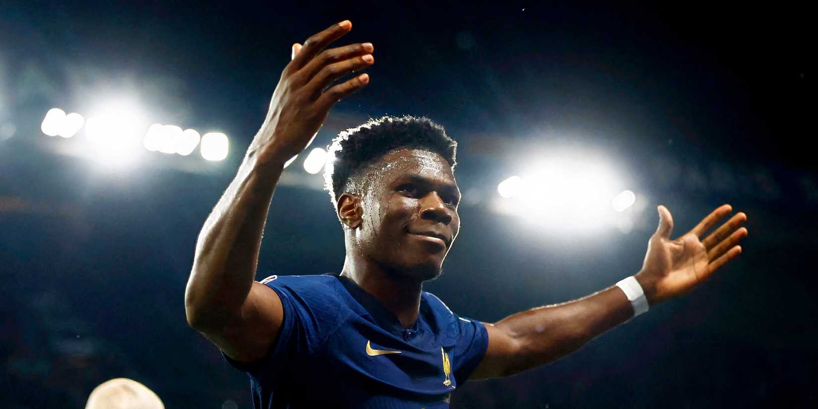 Aurelien Tchouameni celebrates for France