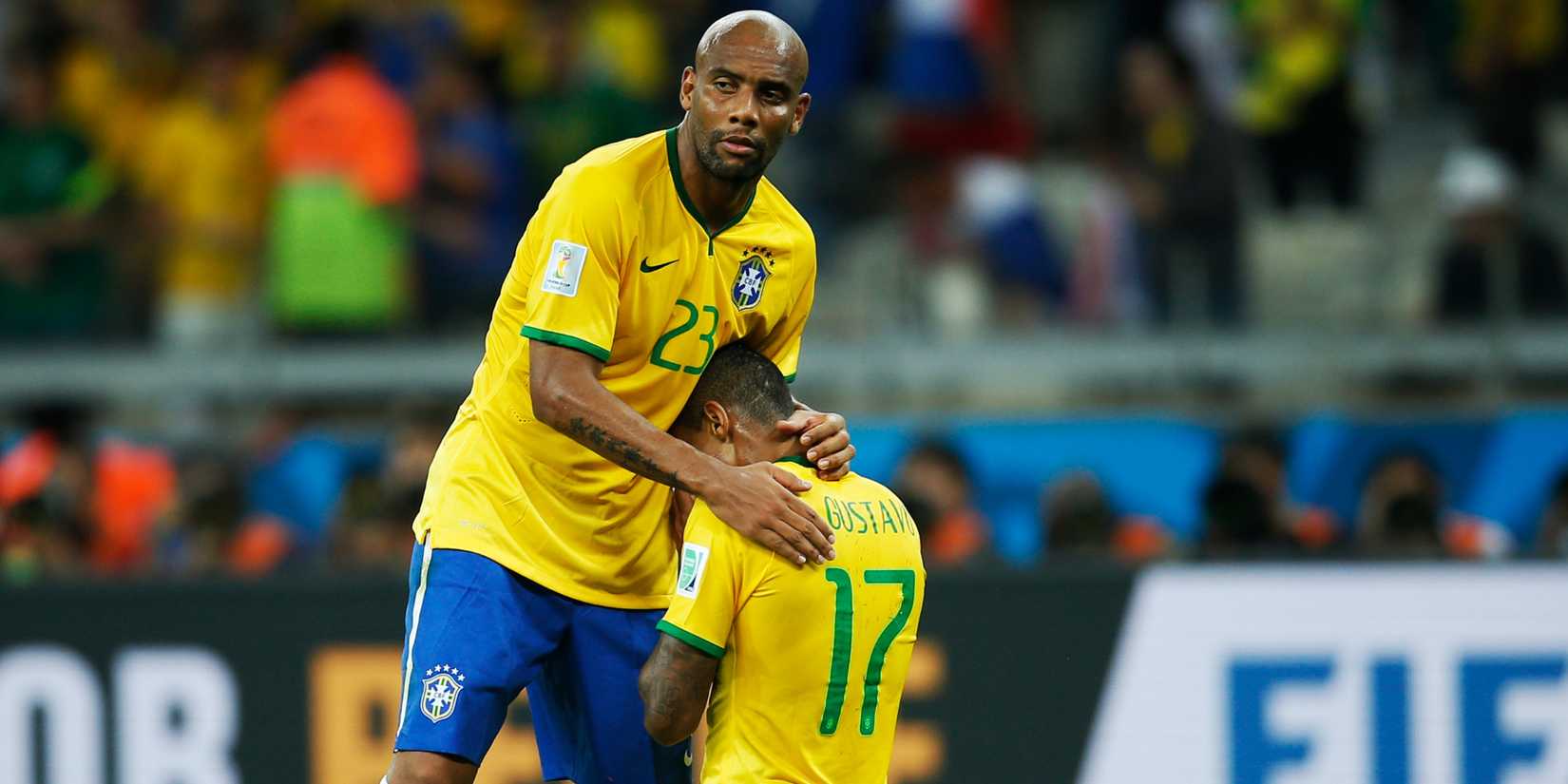 Dejected Brazil players