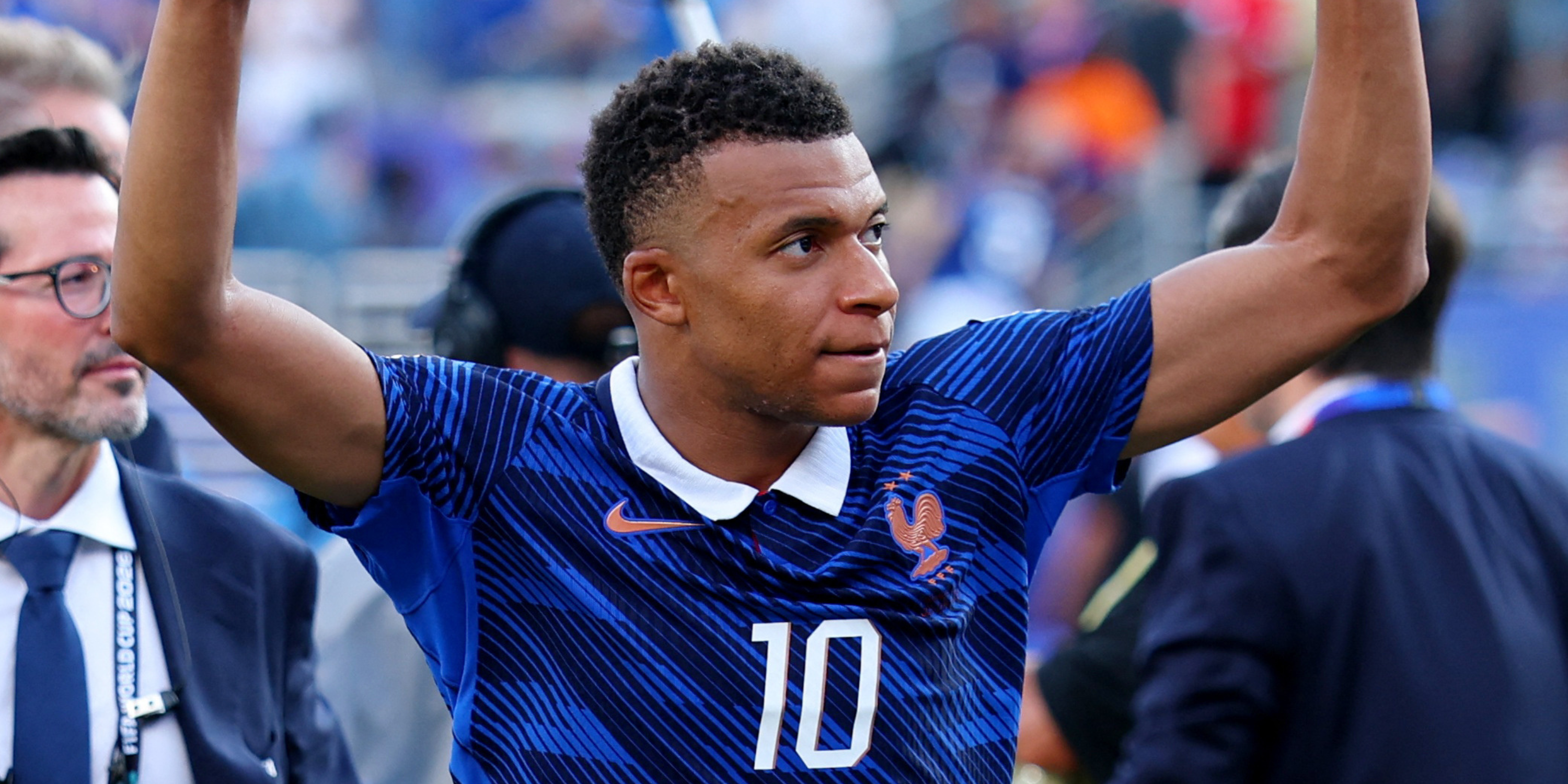 Kylian Mbappe (France) celebrates at the World Cup