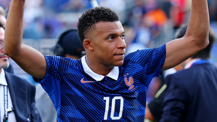 Kylian Mbappe (France) celebrates at the World Cup