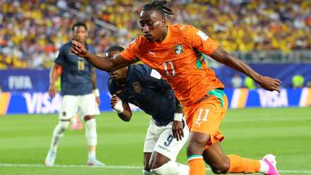 Ivory Coast winger Yan Diomande in World Cup action against Ecuador