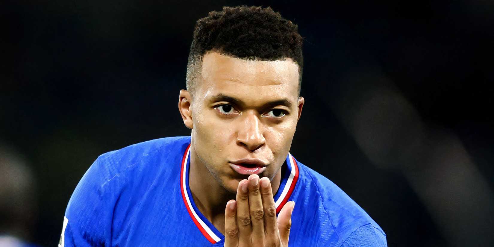 Kylian Mbappe celebrates after scoring for France