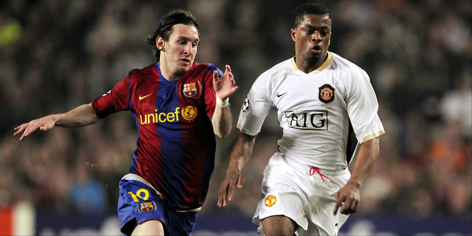 Lionel Messi and Patrice Evra