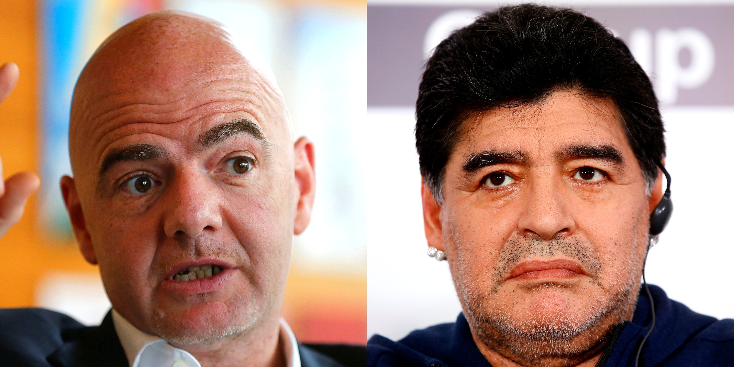 FIFA president Gianni Infantino and Diego Maradona both pictured in press conferences 