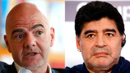 FIFA president Gianni Infantino and Diego Maradona both pictured in press conferences
