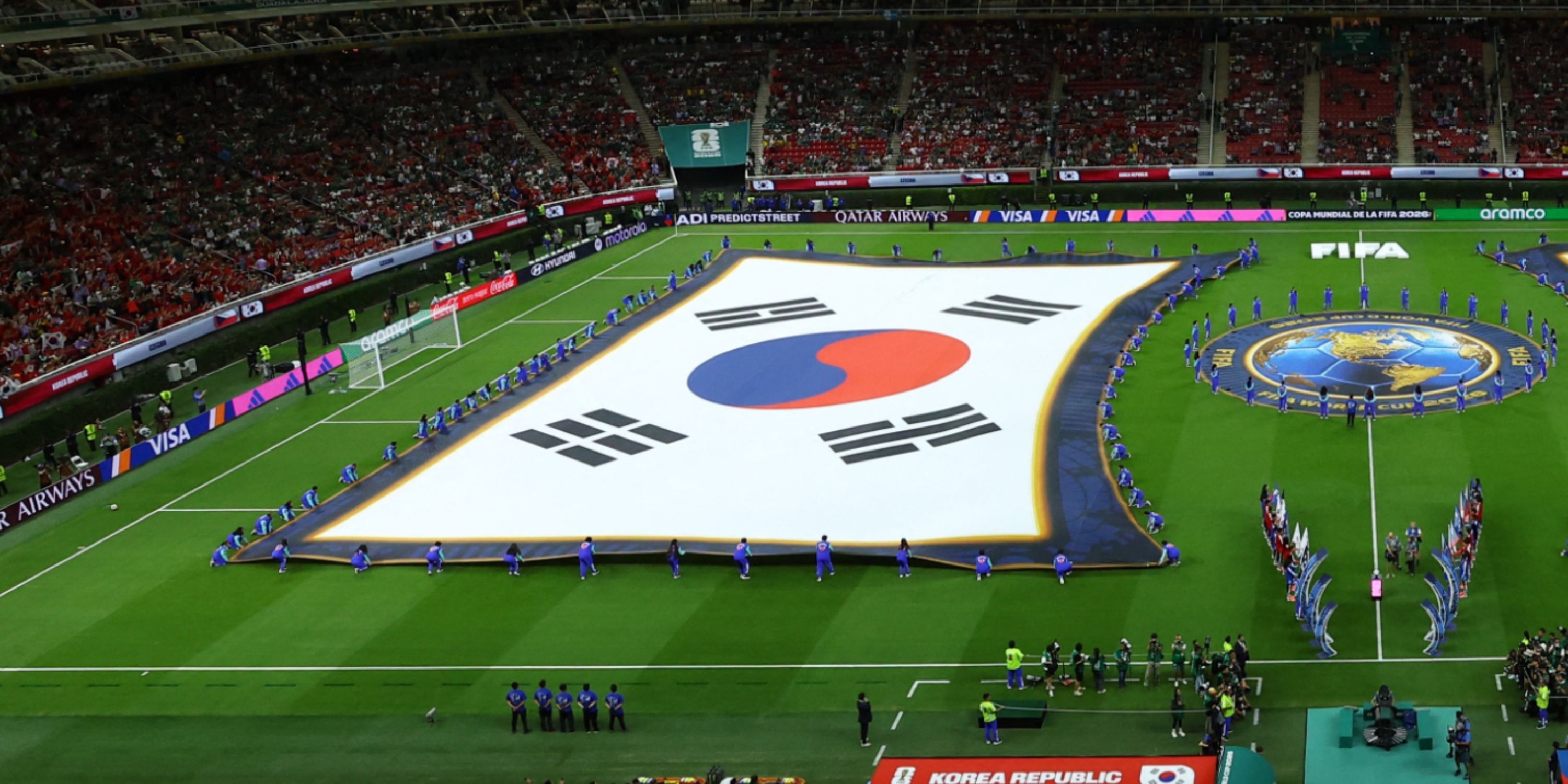 View of South Korea flag in Estadio Guadalajara ahead of FIFA World Cup 2026 match v Czech Republic