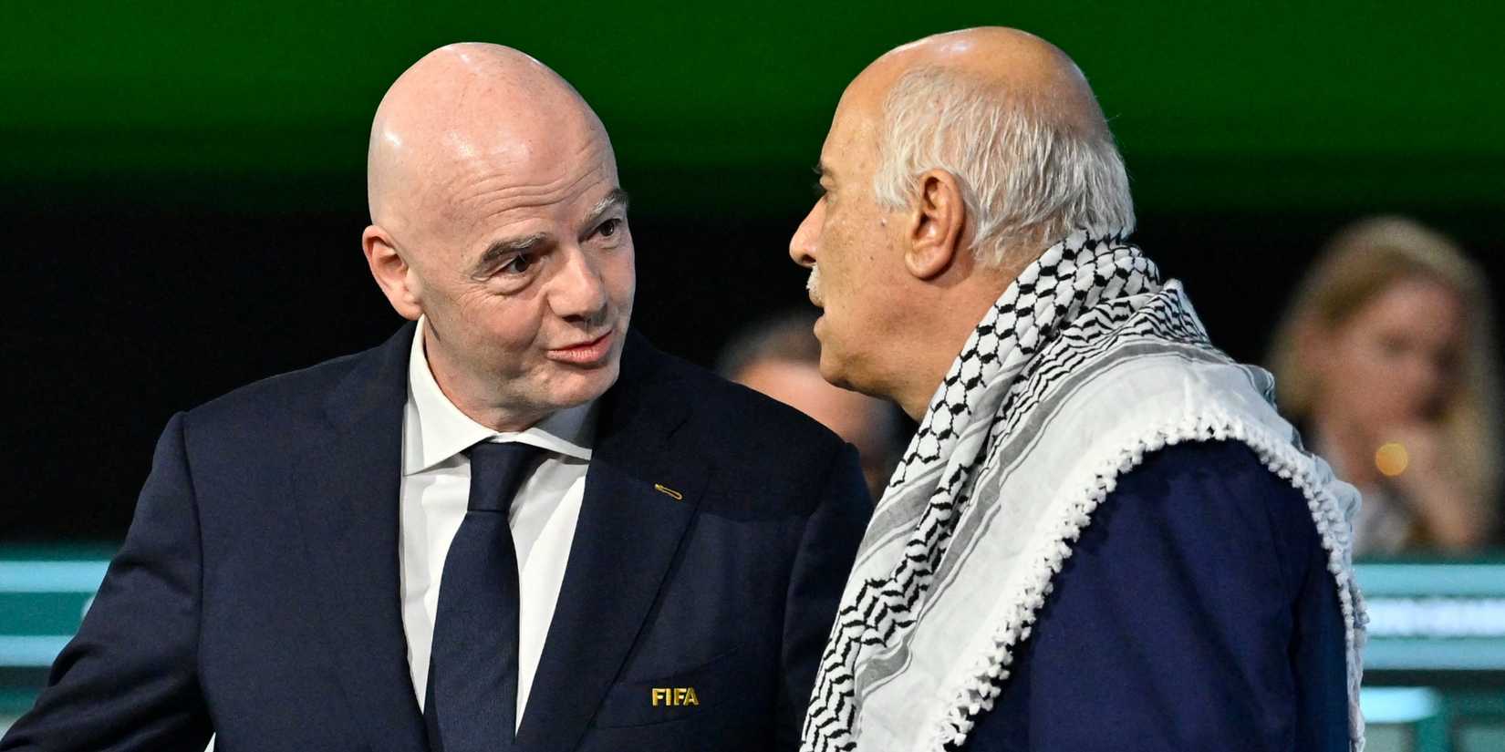 Gianni Infantino with Jibril Rajoub, President of the Palestine Football association during the FIFA congress