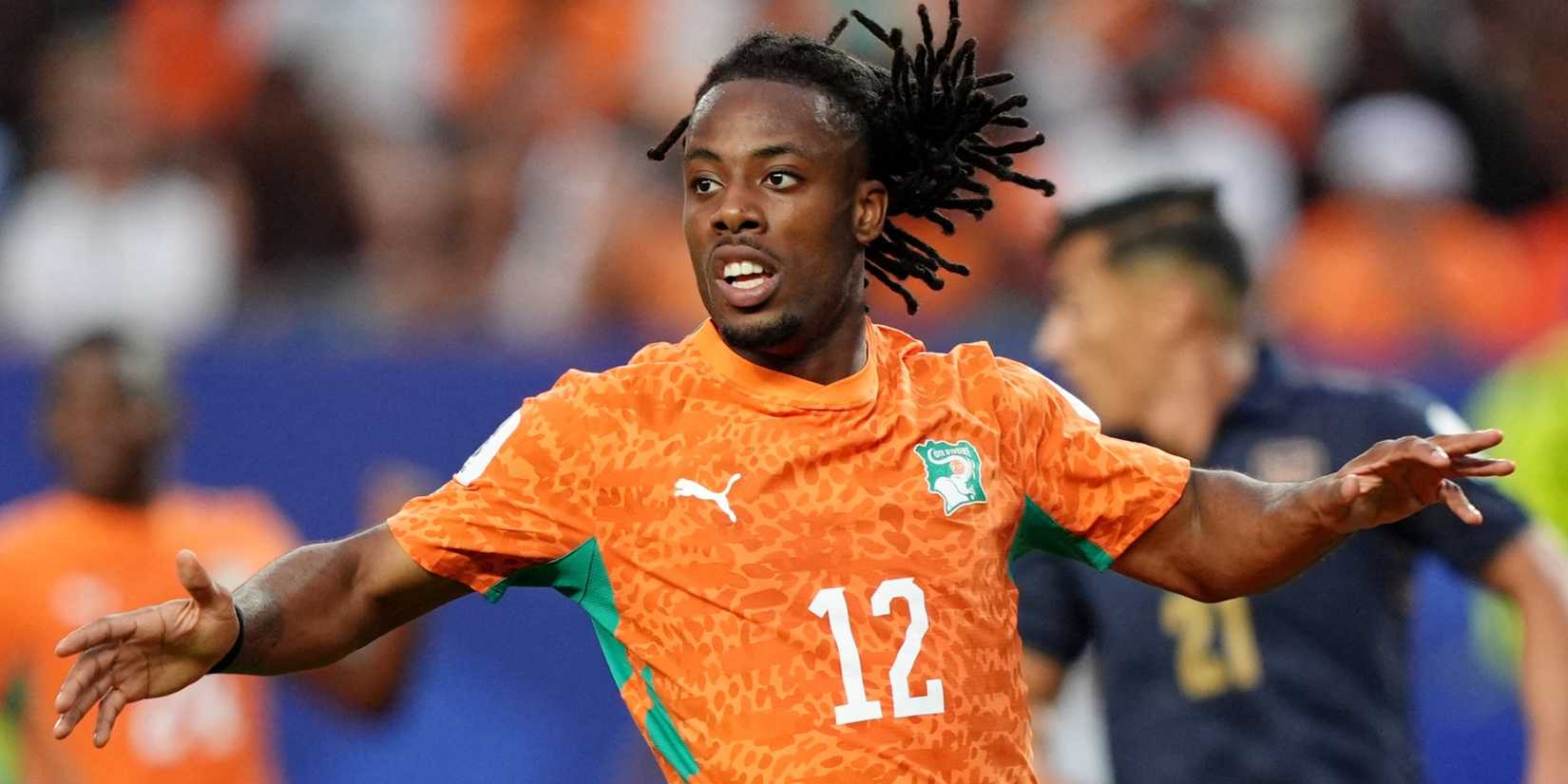 Ivory Coast's Elye Wahi reacts during World Cup match vs Ecuador