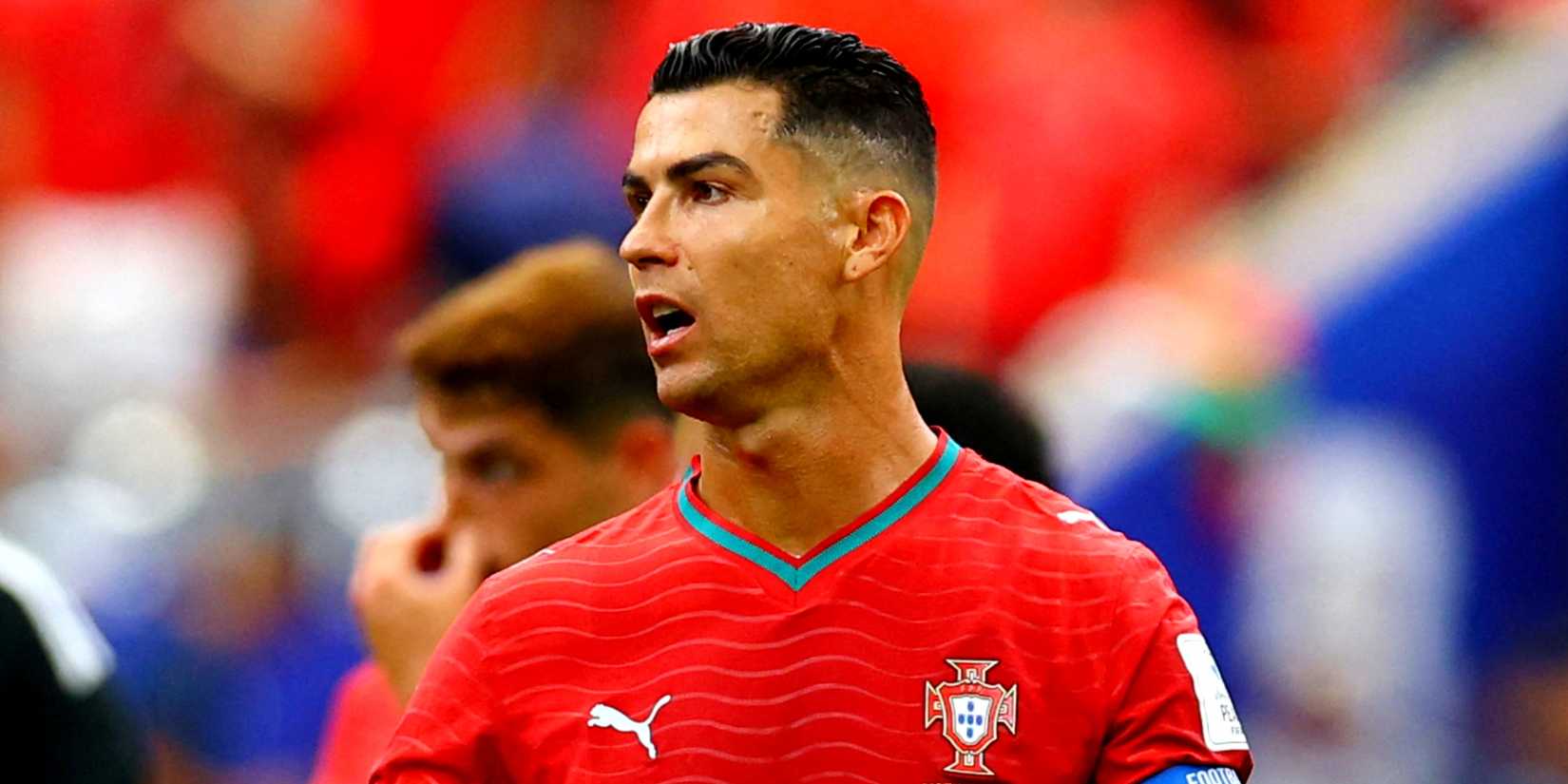 Portugal's Cristiano Ronaldo reacts as he walks off the pitch at half time vs DR Congo