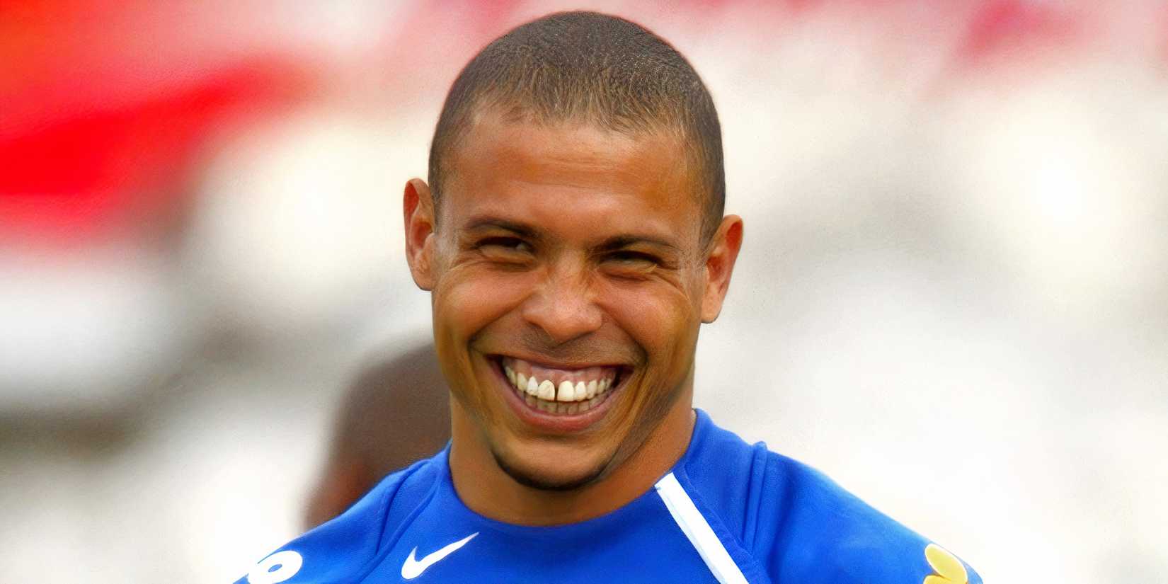 Ronaldo Nazario smiles while featuring for Brazil