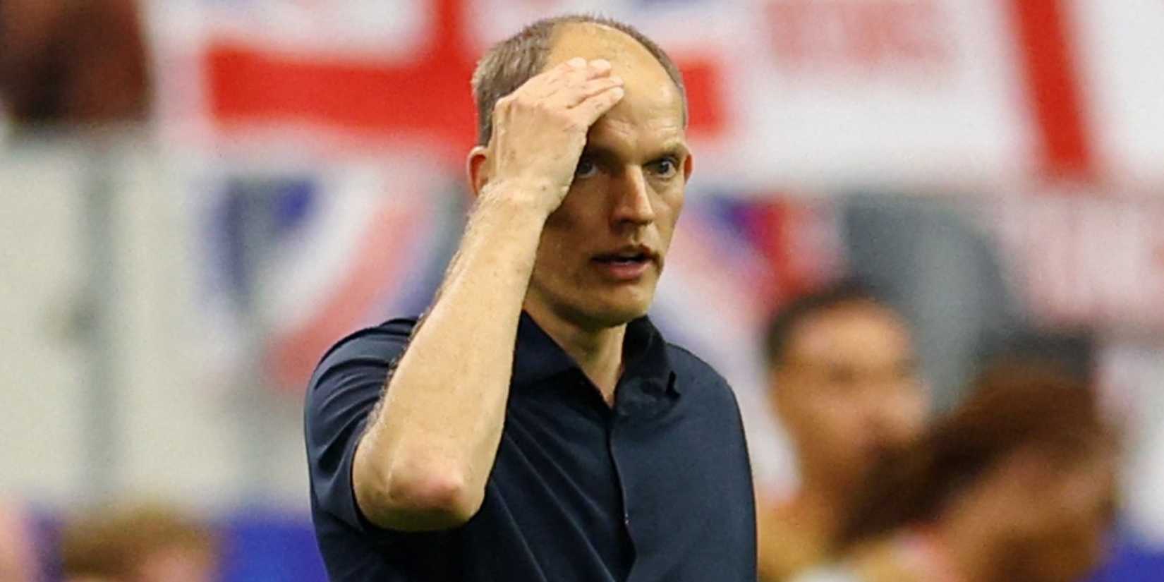 England manager Thomas Tuchel looks worried vs Croatia