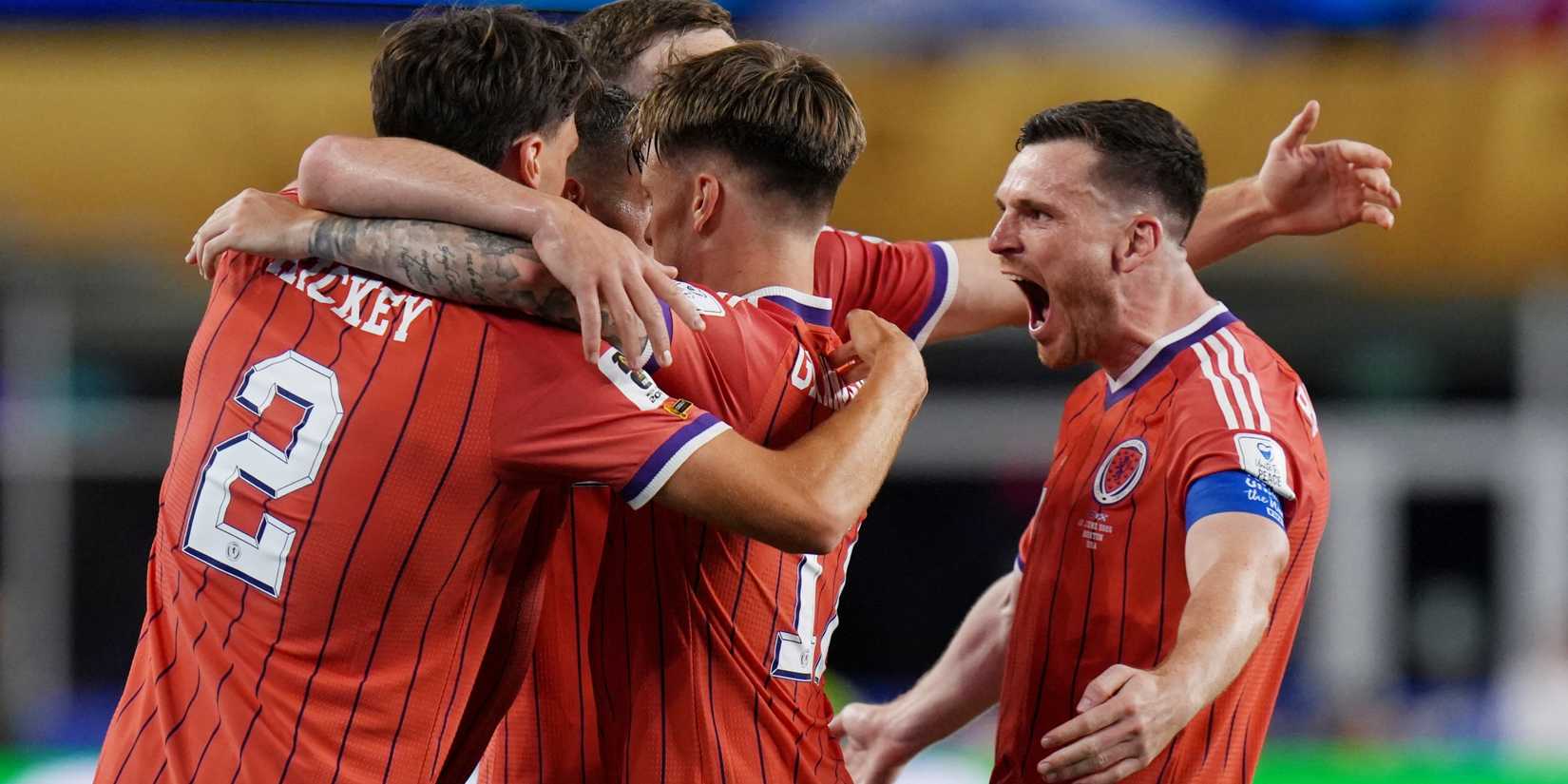 Scotland players celebrate a goal at World Cup 2026