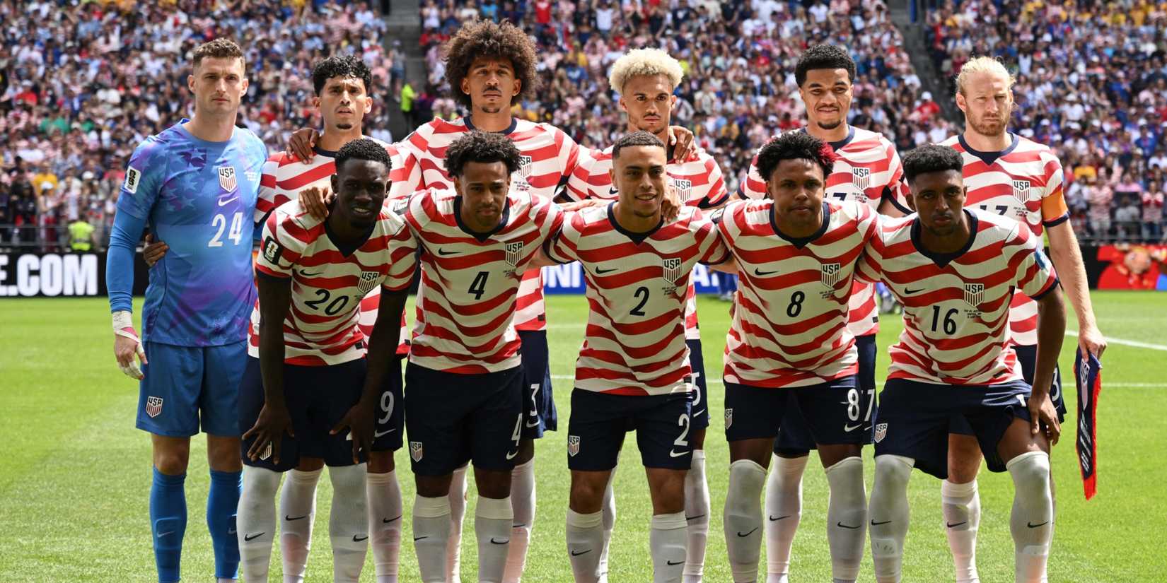 United States players pose for a team group photo before playing Australia