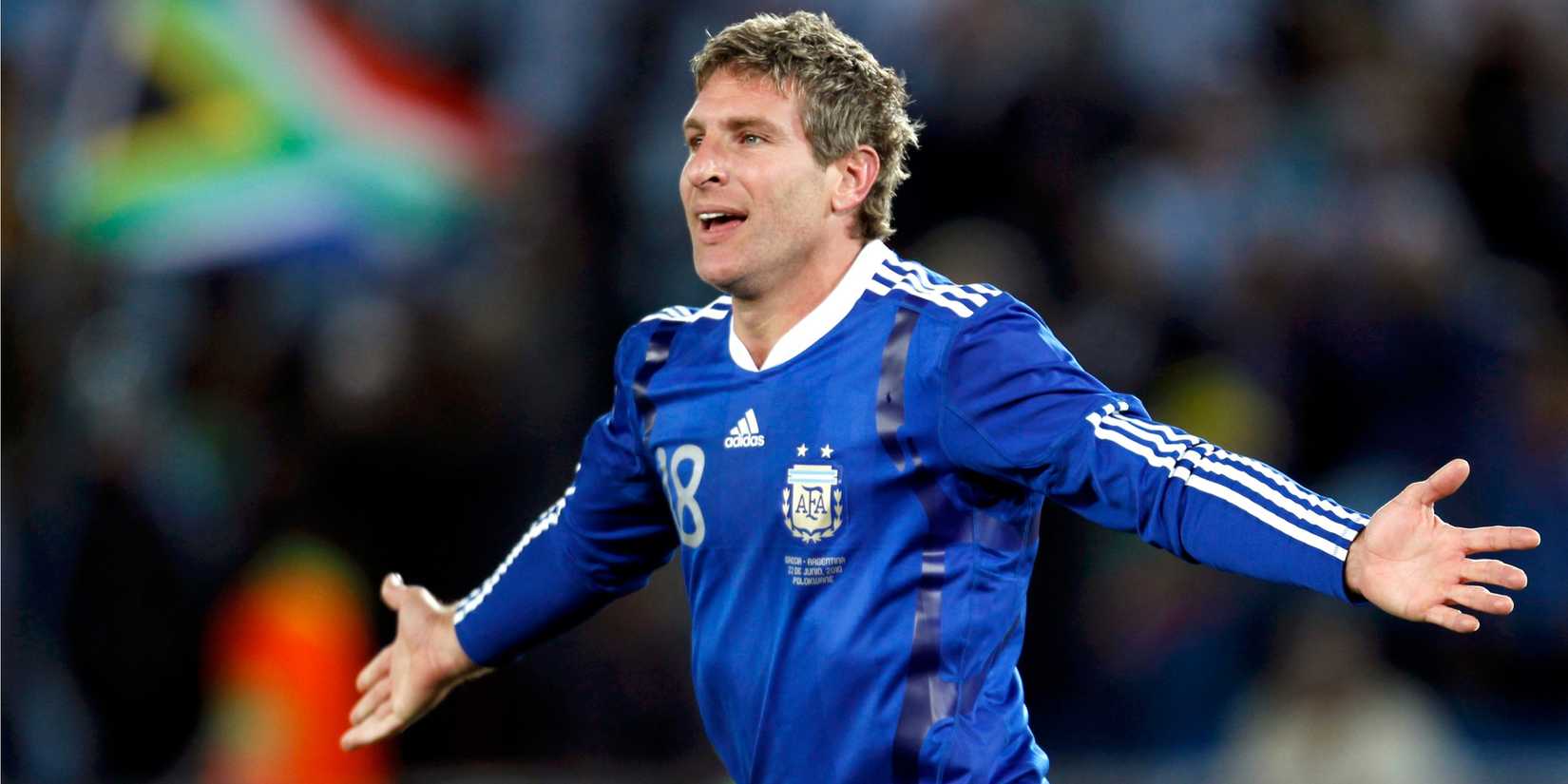 Martin Palermo celebrating after scoring for Argentina in the 2010 World Cup