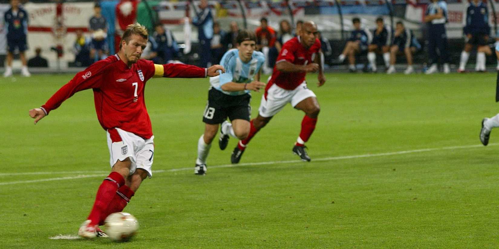 David Beckham England scores penalty vs Argentina at World Cup 2002
