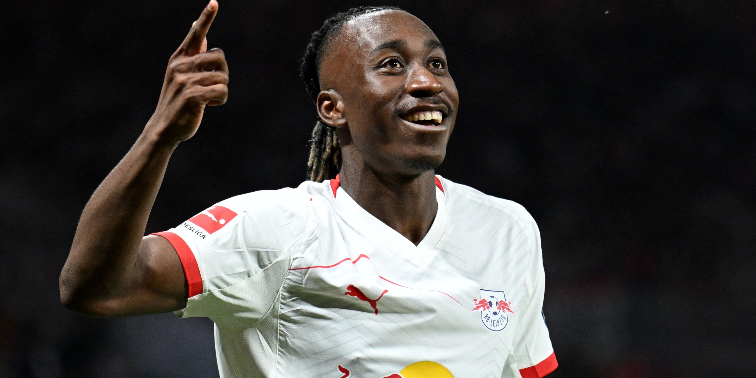 RB Leipzig winger Yan Diomande celebrates a goal