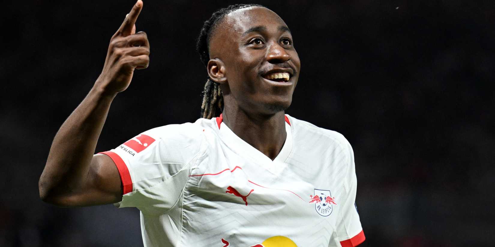Yan Diomande celebrates a goal for RB Leipzig
