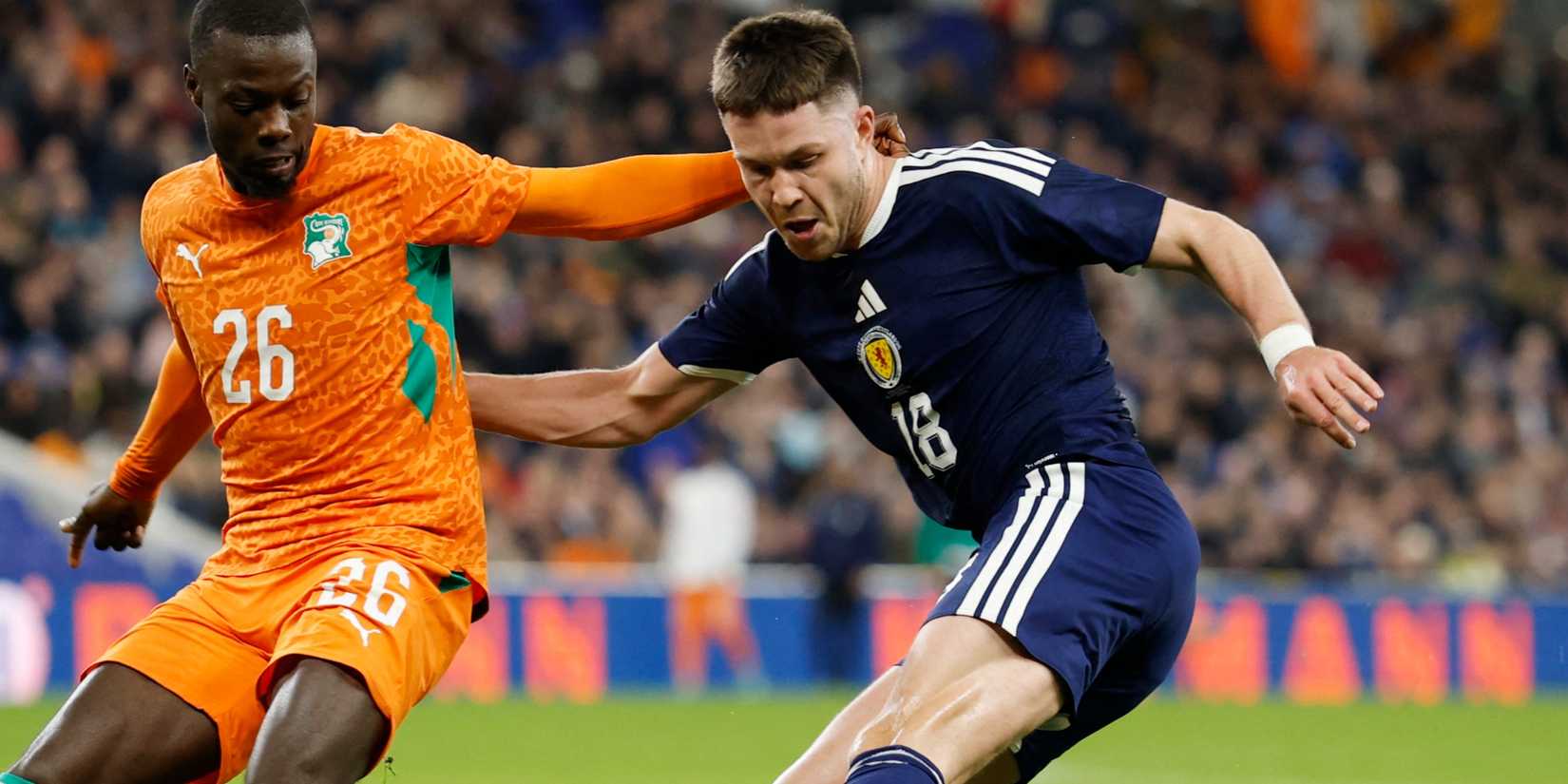 Ross McCrorie in action for Scotland vs Ivory Coast