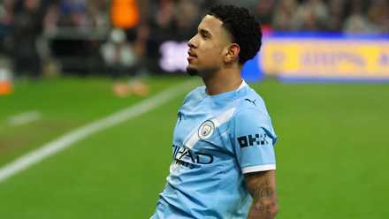 Savinho celebrates a goal for Man City