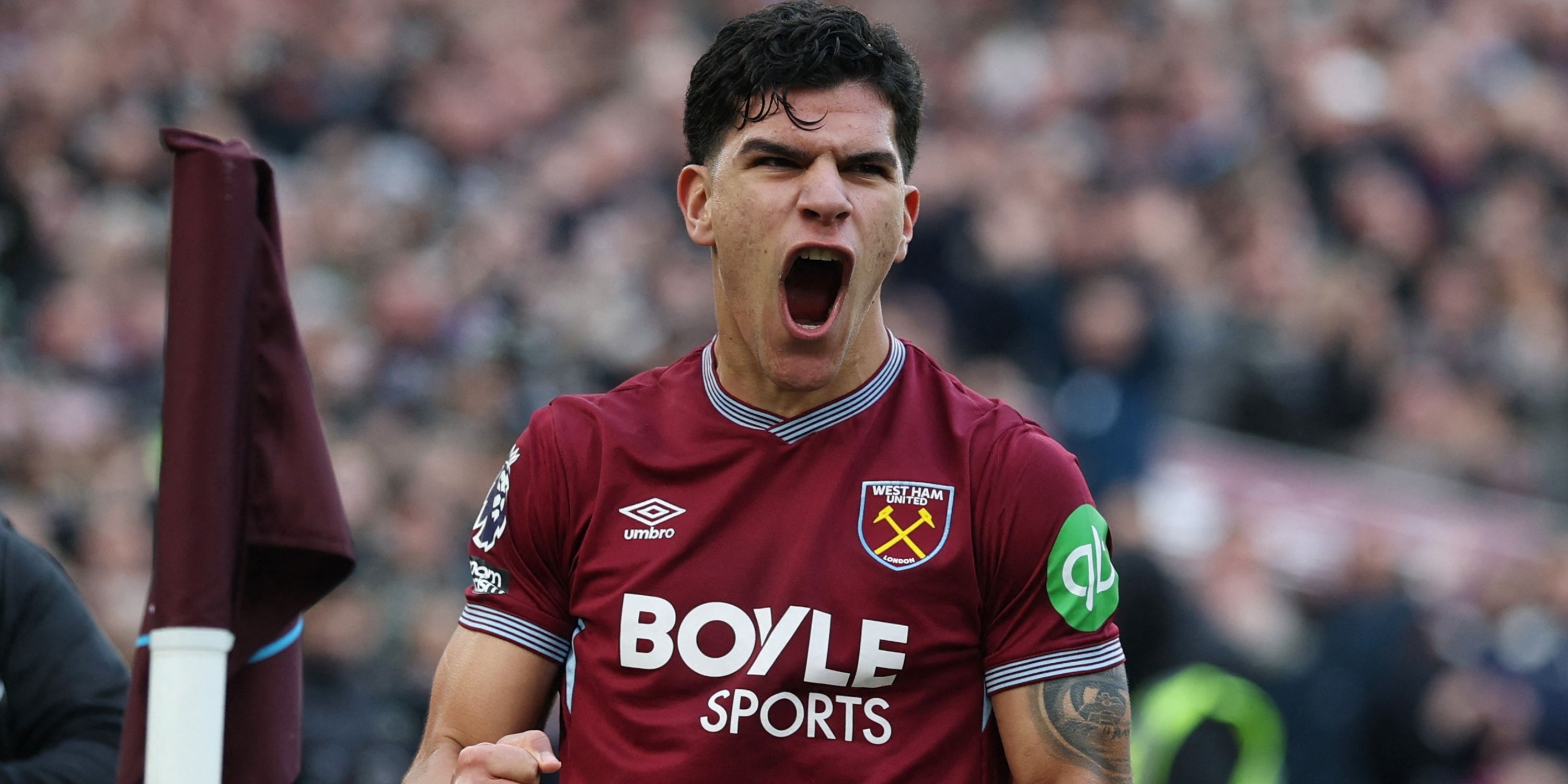 West Ham United midfielder Mateus Fernandes celebrates scoring Premier League goal against Sunderland