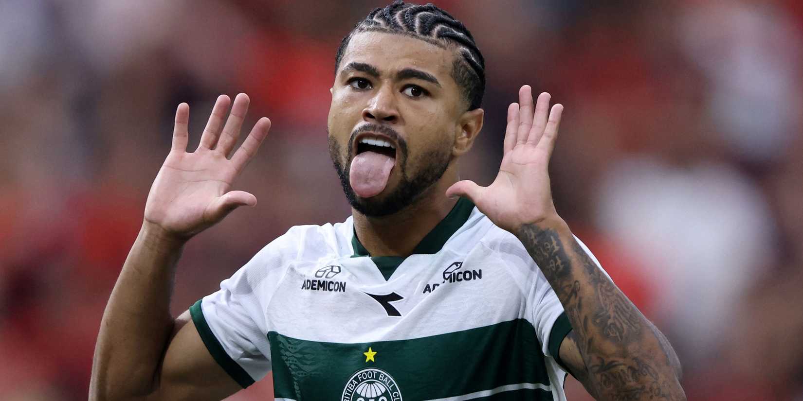 Coritiba forward Lucas Ronier celebrates