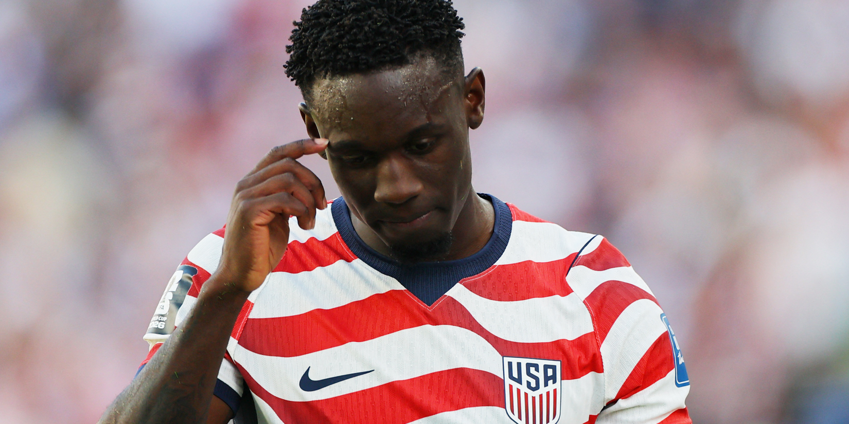 Folarin Balogun (USA) after being sent off at World Cup