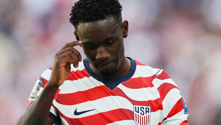 Folarin Balogun (USA) after being sent off at World Cup
