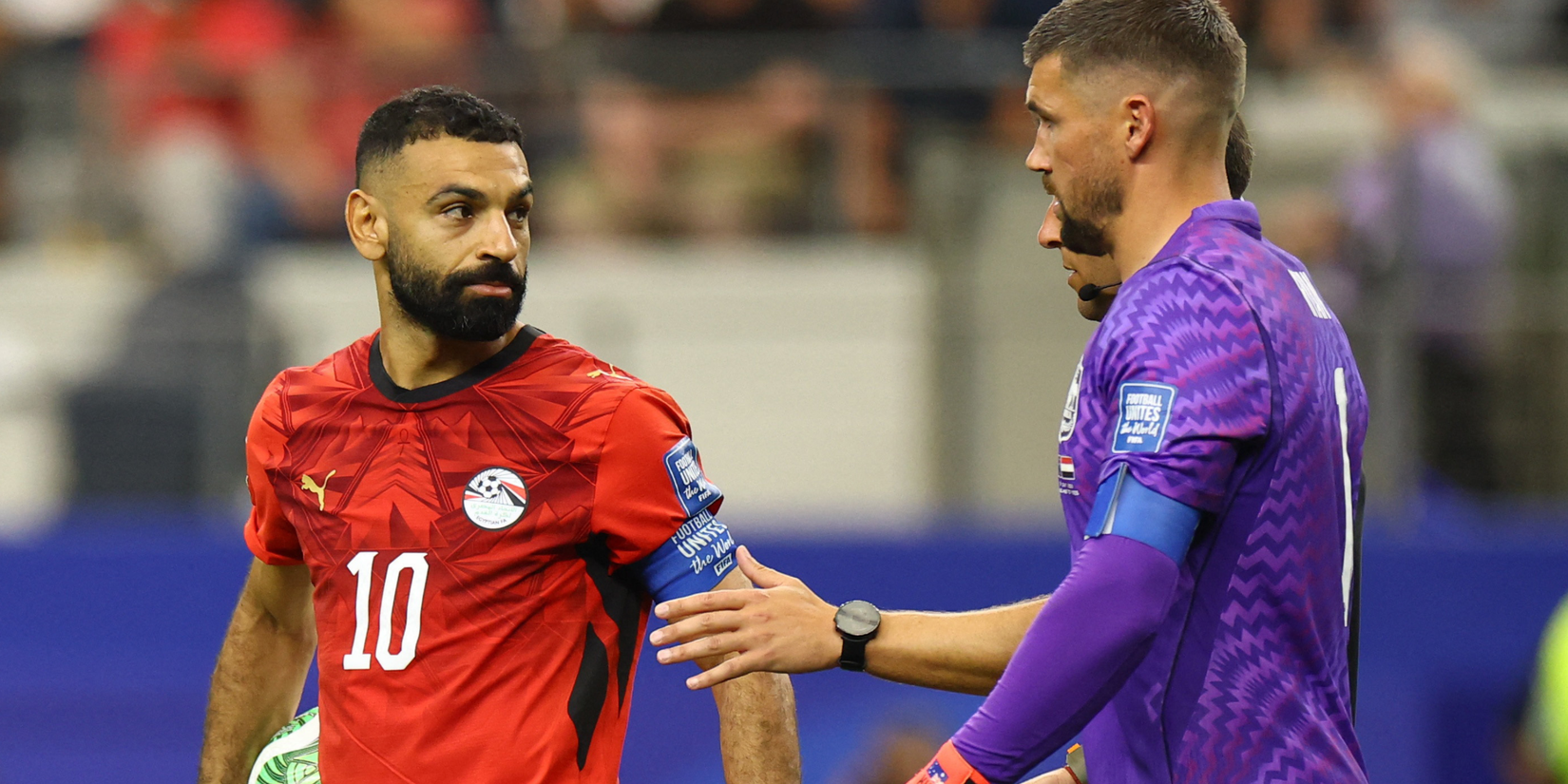 Mohamed Salah (Egypt) and Mathew Ryan (Australia) at World Cup