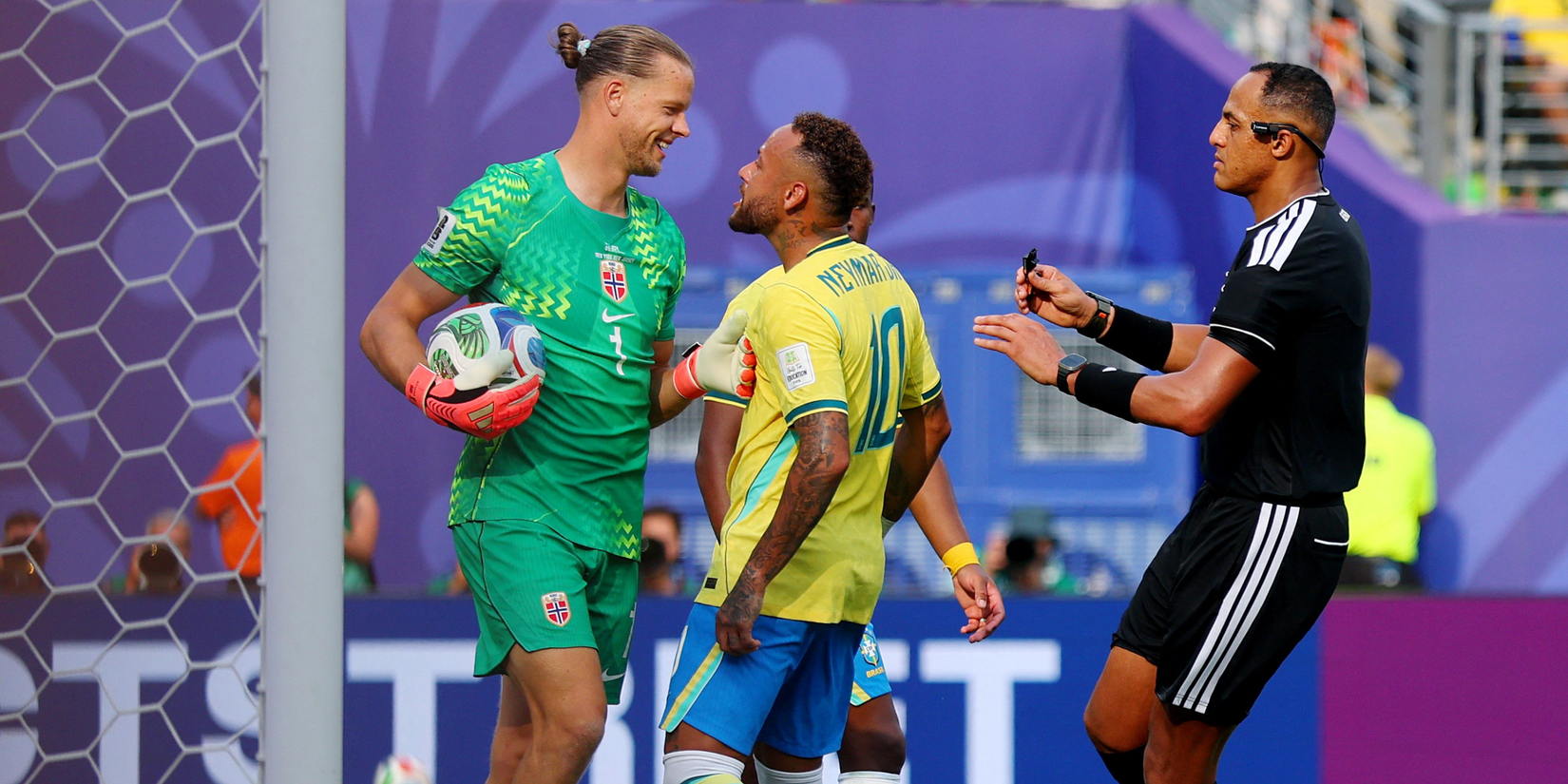 Neymar (Brazil) and Nyland (Norway)