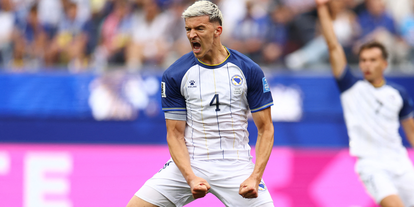 Bosnia and Herzegovina's Tarik Muharemovic reacts