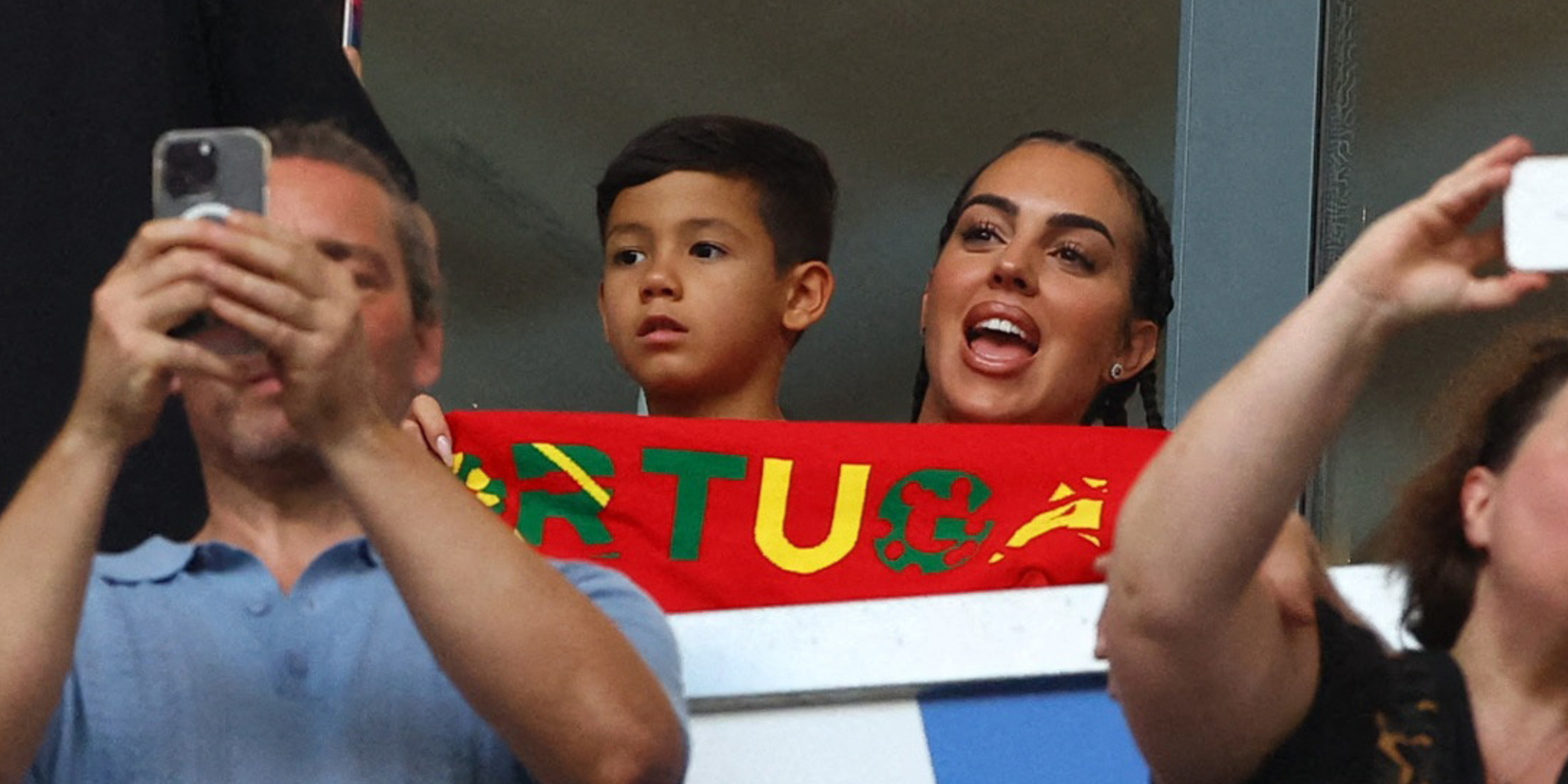 Portugal's Cristiano Ronaldo's partner Georgina Rodriguez and son Mateo in the stands before the match