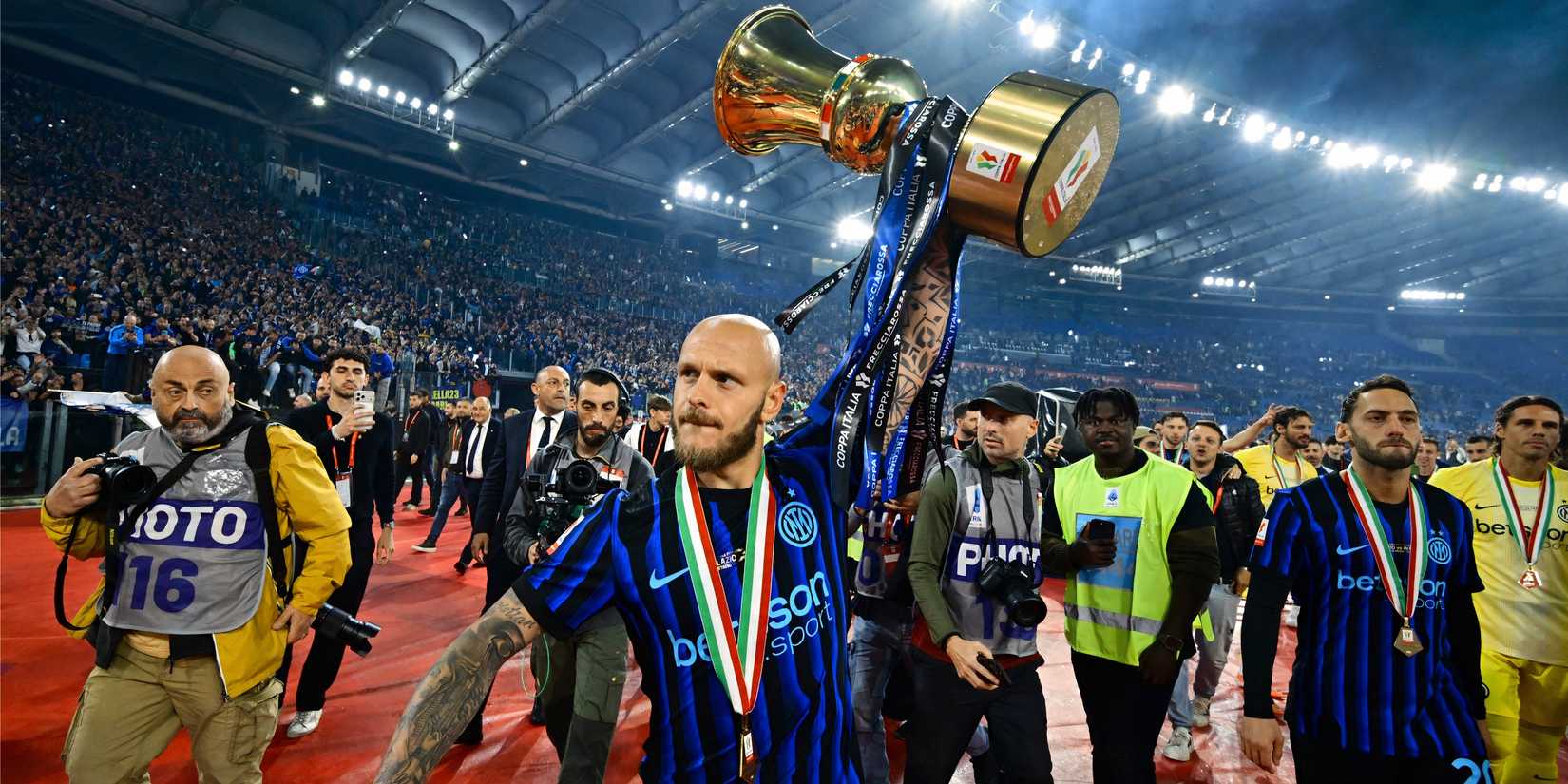 Federico Dimarco with the Coppa Italia for Inter Milan