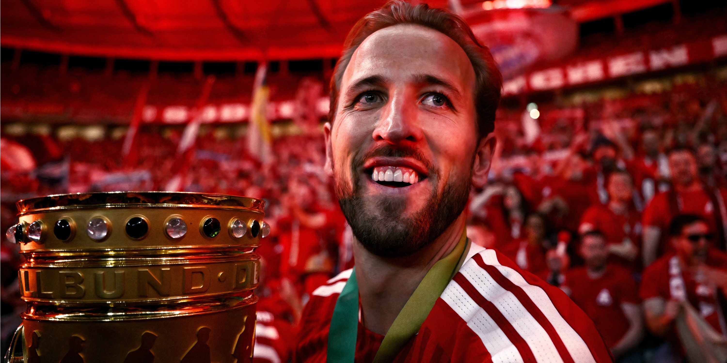 Harry Kane winning the DFB Cup with Bayern Munich