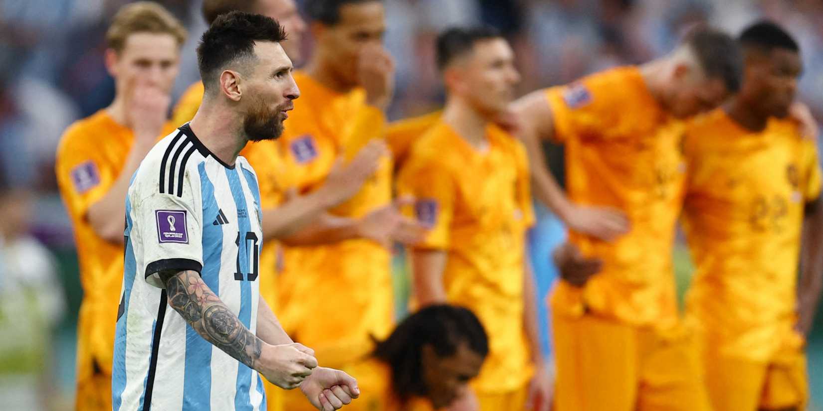 Lionel Messi Argentina celebrates penalty against Netherlands World Cup 2022