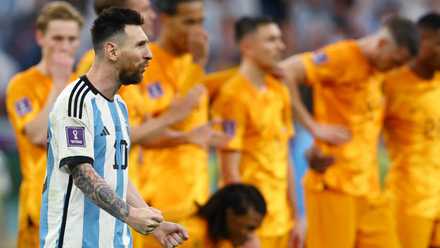 Lionel Messi Argentina celebrates penalty against Netherlands World Cup 2022