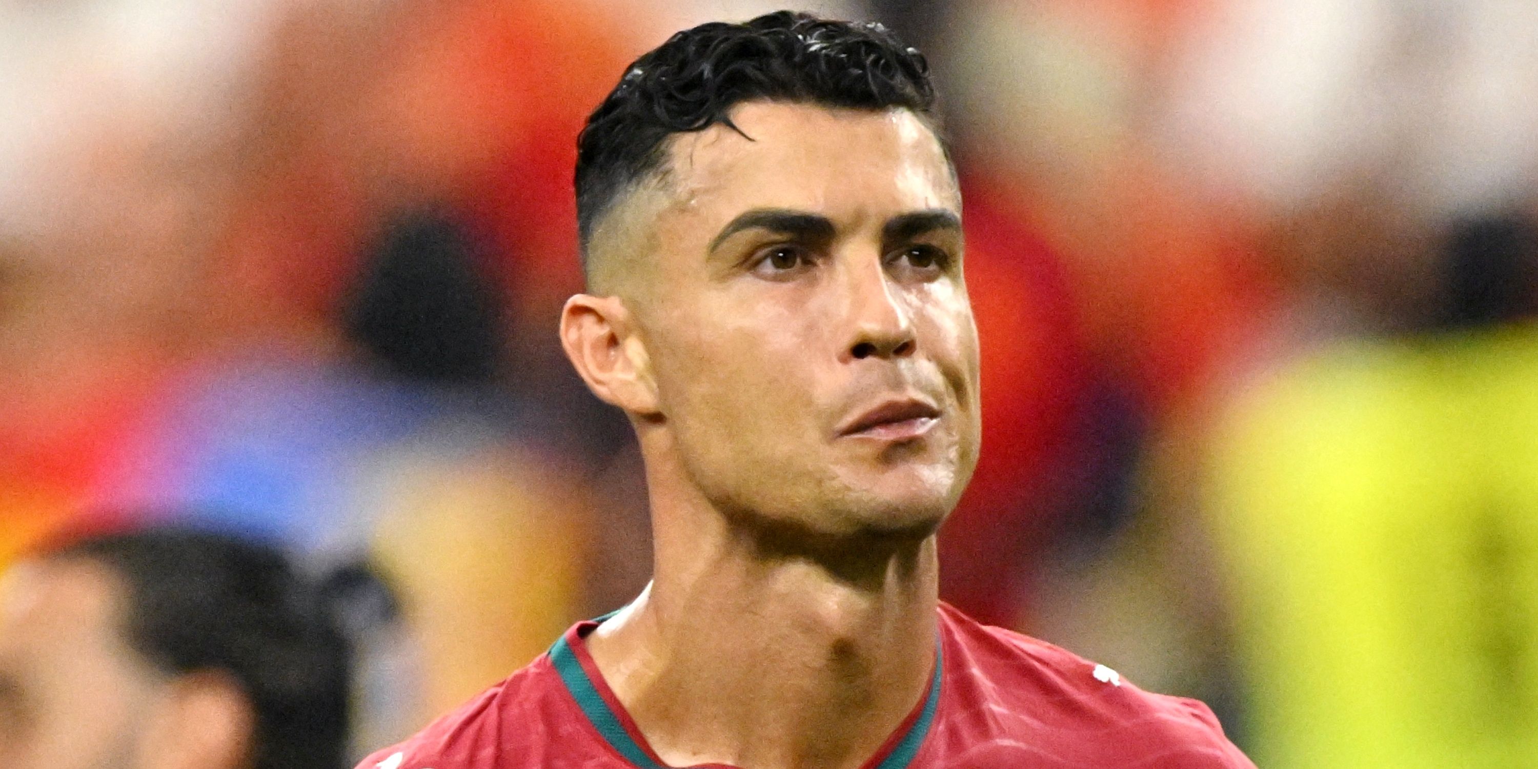 Portugal's Cristiano Ronaldo looks dejected after the match as Portugal are eliminated from the World Cup by Spain
