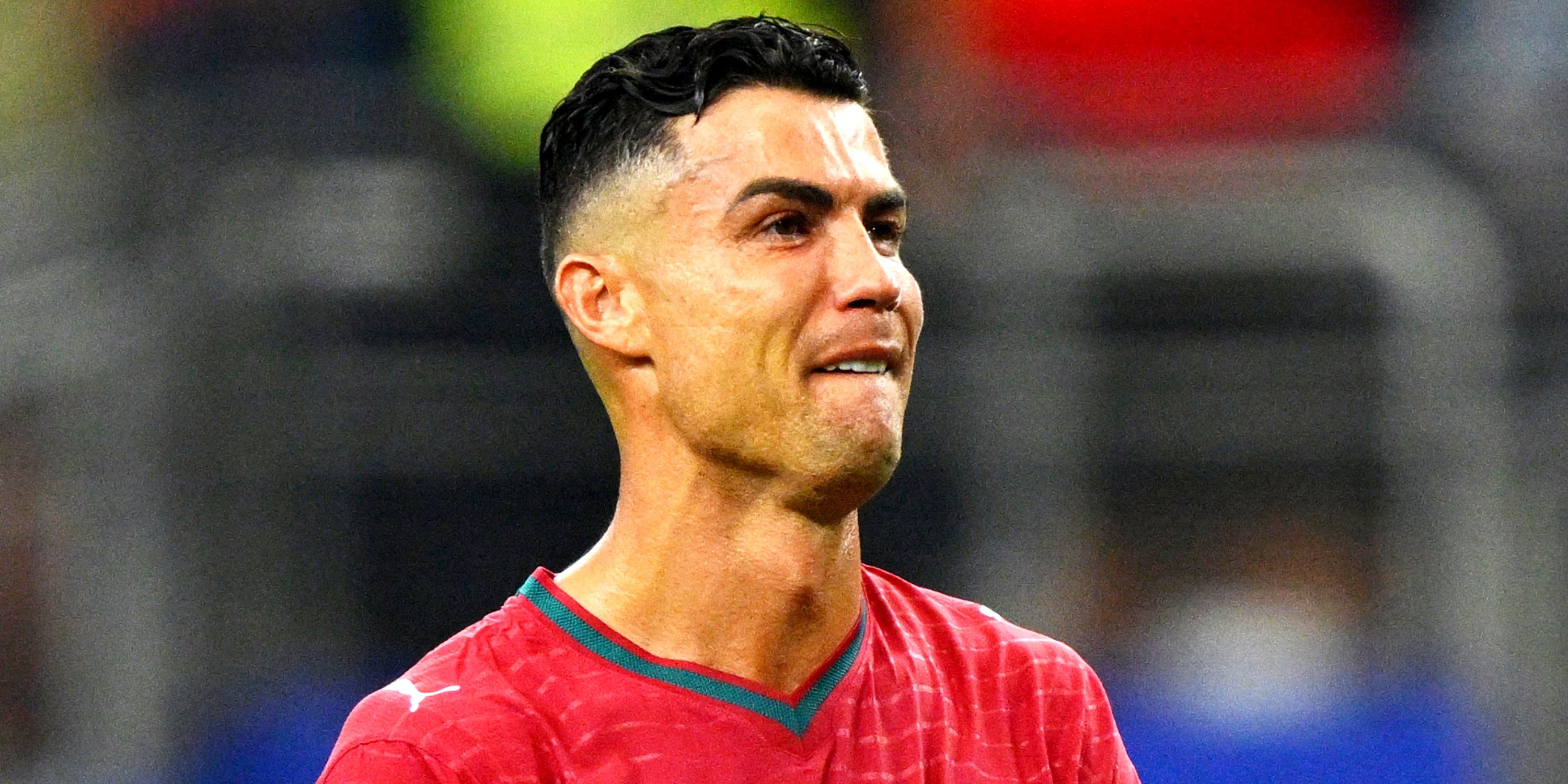 Portugal's Cristiano Ronaldo crying after the match as Portugal are eliminated from the World Cup