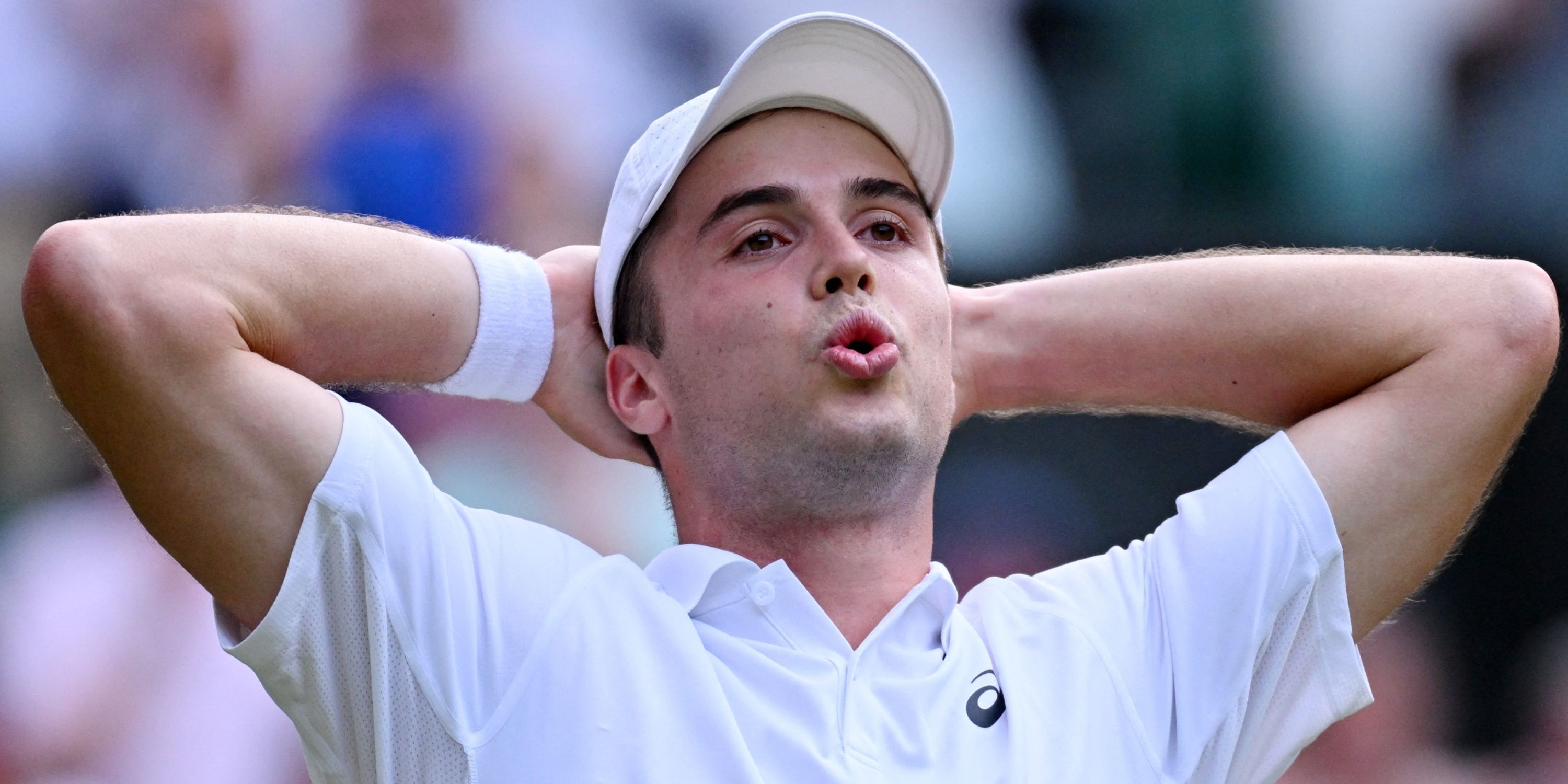 Britain's Arthur Fery celebrates after winning his fourth round match against Bulgaria's Grigor Dimitrov
